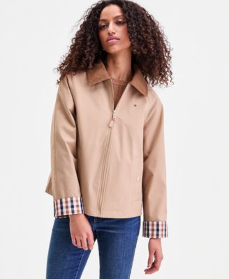 Женская вельветовая куртка-сарай с воротником-стойкой Tommy Hilfiger коричнево-бежевого цвета