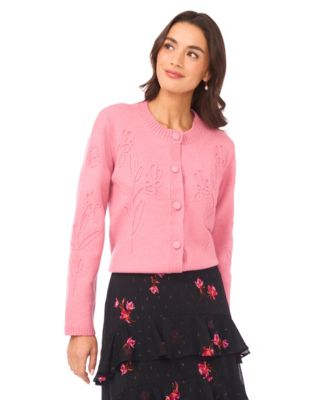 Женский кардиган с цветочной вышивкой CeCe, свитер с длинными рукавами, розовый