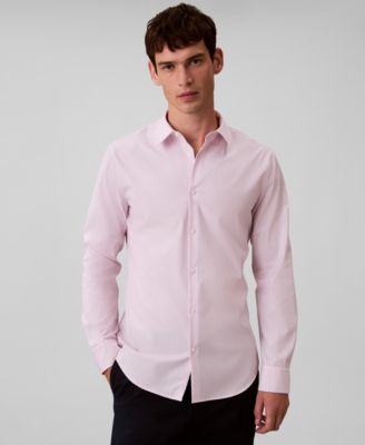 Мужская приталенная рубашка Calvin Klein в полоску Стрейч на пуговицах