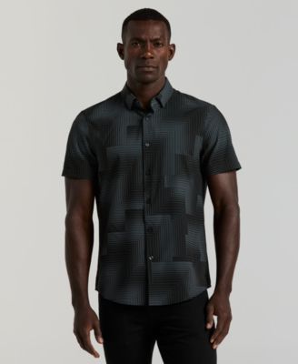 Мужская приталенная стрейчевая рубашка Perry Ellis с линейным гео-принтом