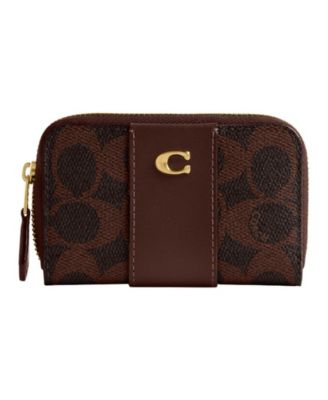Футляр для карточек COACH Essential с небольшой подписью из холста на молнии коричневого цвета