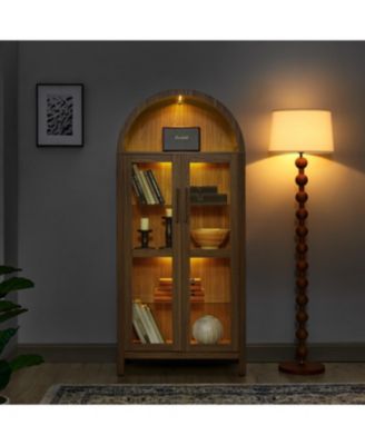 Современный ретро-деревянный шкаф для хранения вещей Streamdale Furniture с регулируемыми стеклянными перегородками - Коричневый