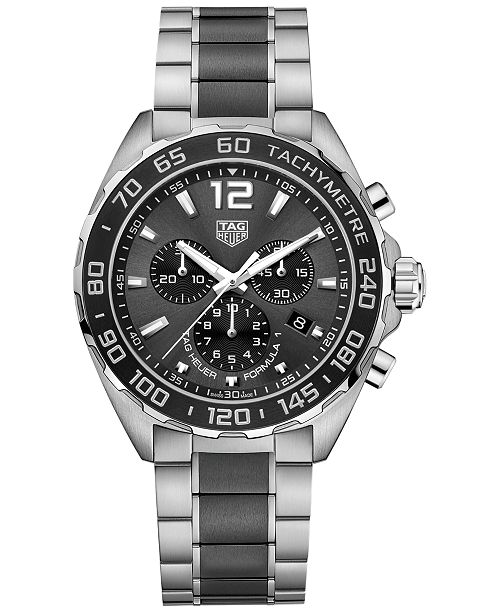 Tag Heuer Men S Swiss Chronograph Formula 1 Two Tone Stainless Steel And Ceramic Bracelet Watch 43mm Reviews Watches Jewelry Watches Macy S