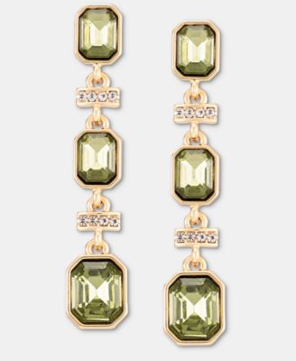 Линейные серьги-капли Anne Klein с Паве-полосой и изумрудной огранкой зеленого цвета