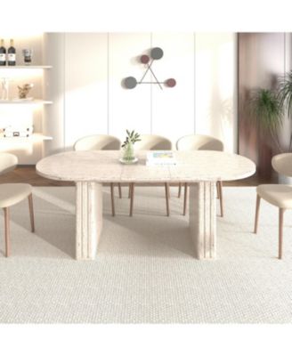 Выдвижной овальный обеденный стол Streamdale Furniture (на 4-8 персон) в стиле травертина
