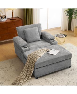 Streamdale Furniture - Крупногабаритное синелевое кресло с пуфиком и подстаканниками