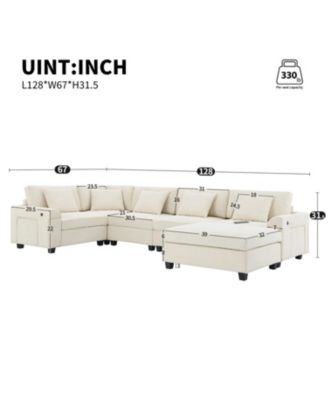 Streamdale Furniture - 6-местный U-образный секционный диван с пуфиком, местом для хранения вещей и разъемами для зарядки