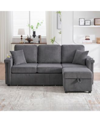 Streamdale Furniture Г-образный секционный диван с пуфиком для хранения вещей, USB, подстаканник, Вельвет