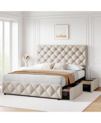 Полноразмерная кровать gaomon с 4 выдвижными ящиками для хранения вещей и регулируемым изголовьем