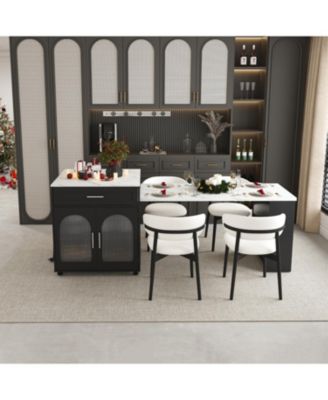 Кухонный островок Streamdale Furniture с выдвижной столешницей, Мраморная столешница, Электрическая розетка, Корзина для хранения - Черный