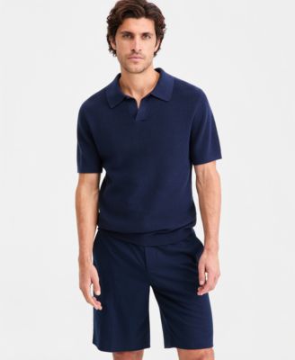 Мужской хлопчатобумажный свитер Alfani с воротником Джонни и коротким рукавом, эксклюзивный синий цвет Macy's