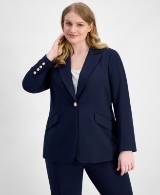 Блейзер на одной пуговице с отворотом и козырьком Tahari ASL Plus Size синего цвета