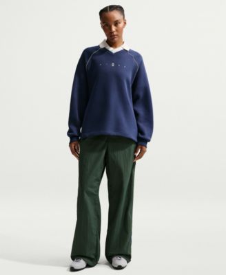 Женская спортивная одежда Nike Phoenix Fleece Graphic Polo Oversize Top синего цвета
