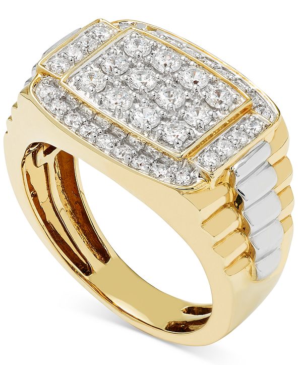 Macy's Men's Diamond Cluster TwoTone Ring (1 ct. t.w.) in 10k Gold