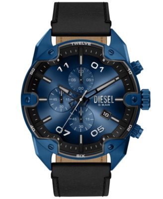 Мужские часы Diesel с кварцевым хронографом и шипами из черной кожи, 49 мм