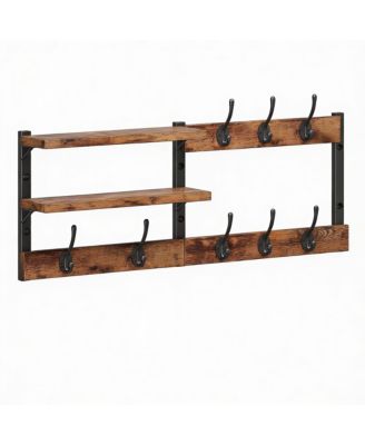 Настенная вешалка для одежды YIGII 28.7" с 6 крючками и 2 полками, коричневая в деревенском стиле