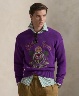 Мужской вязаный свитер Polo Ralph Lauren с круглым вырезом и вышивкой фиолетовый