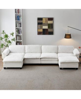 Диван для гостиной Streamdale Furniture Роскошный четырехместный диван с двумя пуфиками бежевого цвета