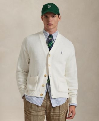 Мужской кардиган свободного кроя с V-образным вырезом Polo Ralph Lauren белого цвета