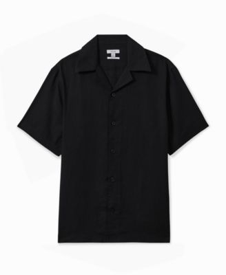 Мужская льняная рубашка REISS с кубинским воротником черного цвета