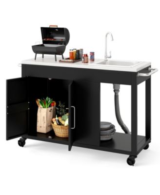 Уличный гриль-стол Ecooso диаметром 56 дюймов с раковиной и столешницей из нержавеющей стали