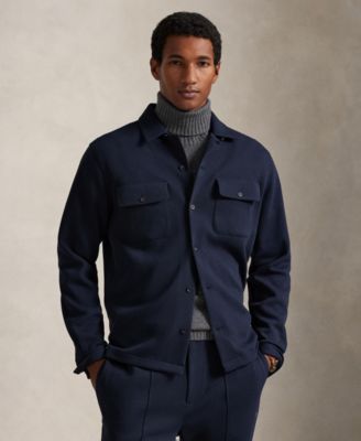 Мужская технологичная рубашка Polo Ralph Lauren из сетчатого двойного трикотажа с длинными рукавами синего цвета