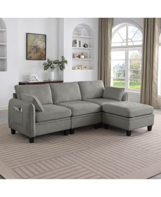 Streamdale Furniture 85" Модульный секционный диван из шенилла с пуфиком для хранения вещей