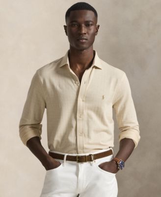 Мужская рубашка Polo Ralph Lauren в клетку Glen с отложным воротником коричнево-бежевого цвета