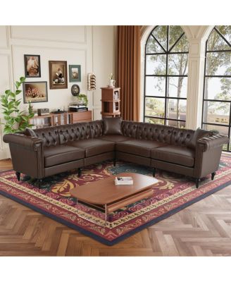 Секционный диван Честерфилд из искусственной кожи Streamdale Furniture с изогнутыми подлокотниками и головкой для гвоздей