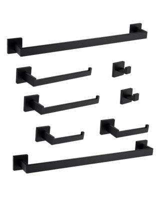Набор аксессуаров для ванной комнаты RAINSKEN из 8 предметов, Держатель для банных полотенец из нержавеющей стали, Квадратная настенная вешалка для полотенец, Матовая черная вешалка для полотенец для ванной комнаты