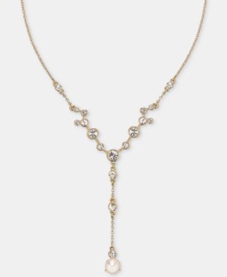 Колье-лариат с кристаллами и искусственным жемчугом Anne Klein, удлинитель 16 дюймов + 3 дюйма, белый