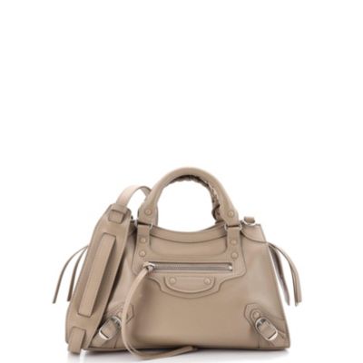 Бывшая в употреблении классическая сумка Balenciaga Mini City Classic с заклепками из кожи коричневого/бежевого цвета