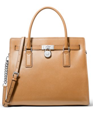 Большая кожаная сумка-ранец Michael Kors Hamilton Moderne коричнево-бежевого цвета