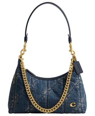 Маленькая стеганая сумка через плечо из хлопчатобумажной ткани COACH Juliet 25 синего цвета