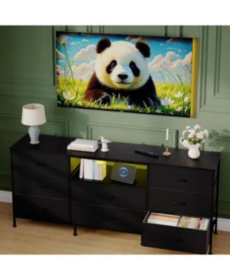 тумба gaomon TV Stand для телевизора с диагональю 45-65 дюймов, Развлекательный центр со светодиодной подсветкой, 8 тканевых выдвижных ящиков, Шкаф для хранения на металлическом каркасе черного цвета