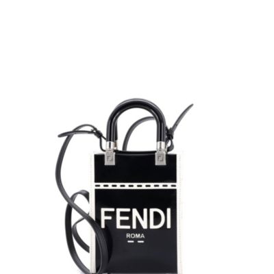 Бывшая в употреблении сумка-шоппер Fendi Mini Sunshine черного цвета из лакированной кожи и парусины