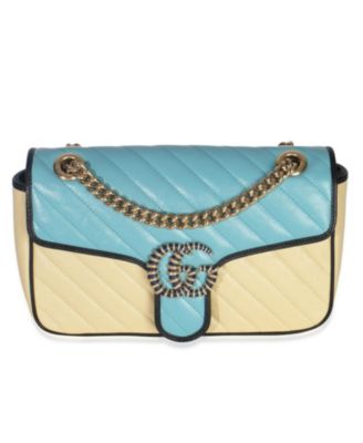 Бывшая в употреблении сумка Gucci из сине-желтой телячьей кожи, диагональный Торшон, маленькая сумка GG Marmont синего цвета