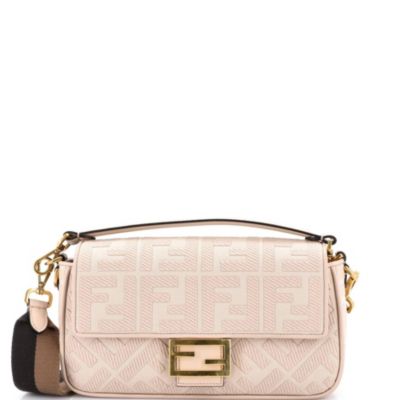 Бывшая в употреблении сумка Fendi Medium Baguette NM с вышивкой Zucca на холсте коричнево-бежевого цвета