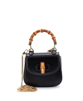 Бывшая в употреблении сумка Gucci Super Mini Bamboo 1947 с верхней ручкой, черная кожаная