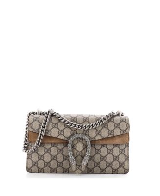 Бывшая в употреблении маленькая сумка Gucci Dionysus из холщовой ткани с покрытием GG, украшенная металлическими кристаллами коричневого цвета