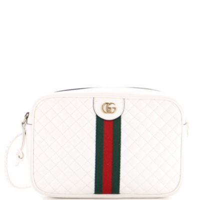 Бывшая в употреблении маленькая сумка для фотоаппарата Gucci Trapuntata из стеганой кожи коричневого / бежевого цвета