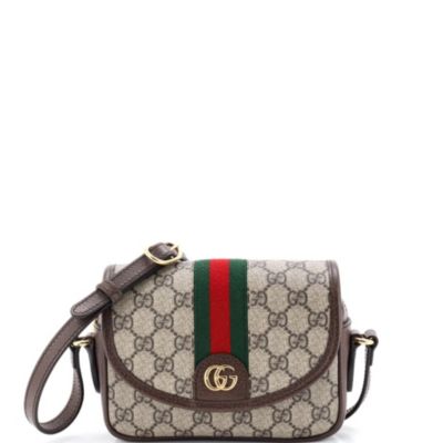 Бывшая в употреблении сумка Gucci Mini Ophidia с клапаном через плечо из холщовой ткани коричневого цвета с покрытием GG