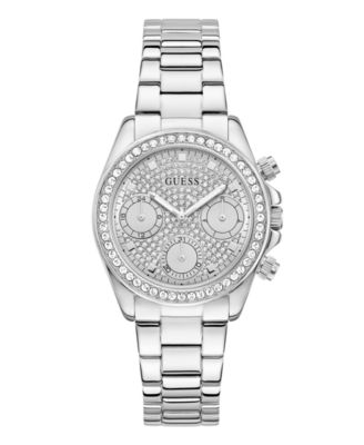 Многофункциональные часы GUESS Women's Glitz серебристого цвета из нержавеющей стали, серебро 36 мм