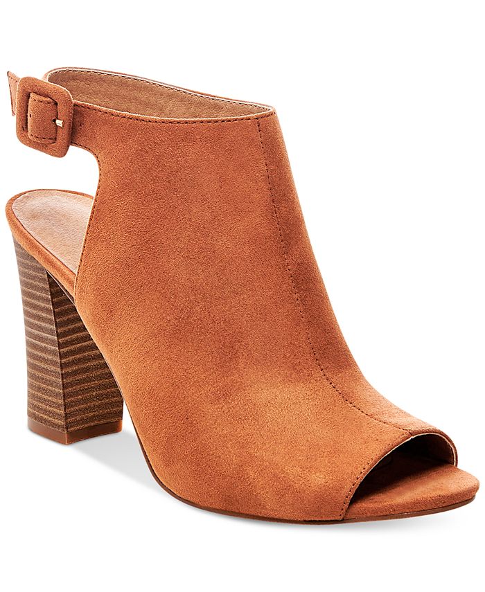 open toe sling back booties