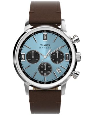 Мужские кварцевые часы Timex с хронографом из коричневой кожи 40 мм коричневого цвета