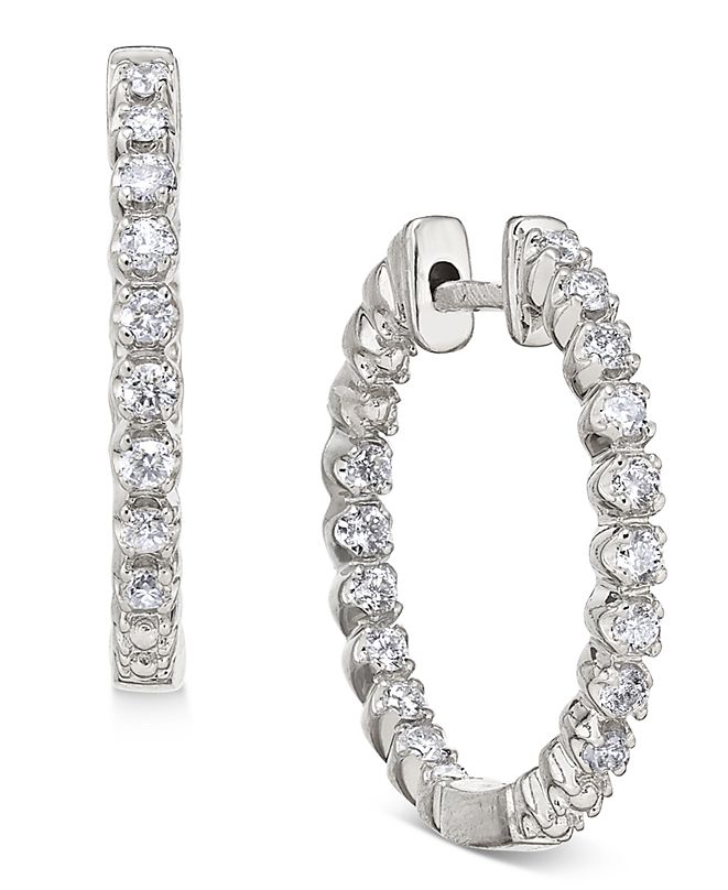 Macy's Diamond In-and-Out Hoop Earrings (1/2 ct. t.w.) in 14k White ...