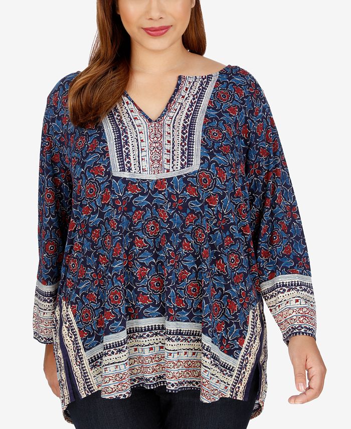 Lucky Brand Trendy Plus Size Floral-Print Peasant Top & Reviews - Tops ...