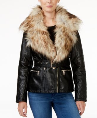 guess faux fur leather jacket