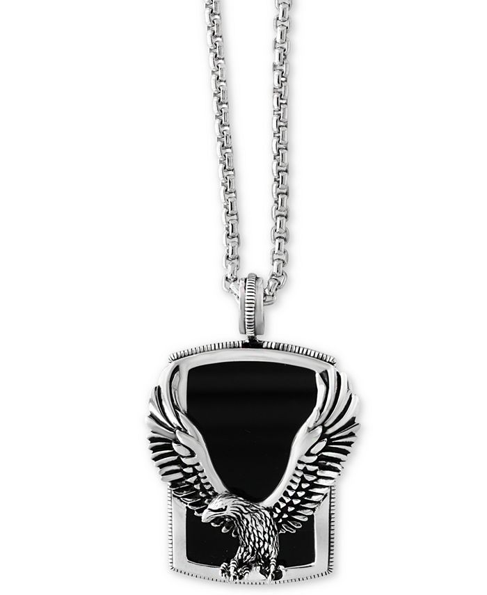 EFFY Collection EFFY® Men's Onyx (31 x 20mm) Eagle Pendant Necklace in ...