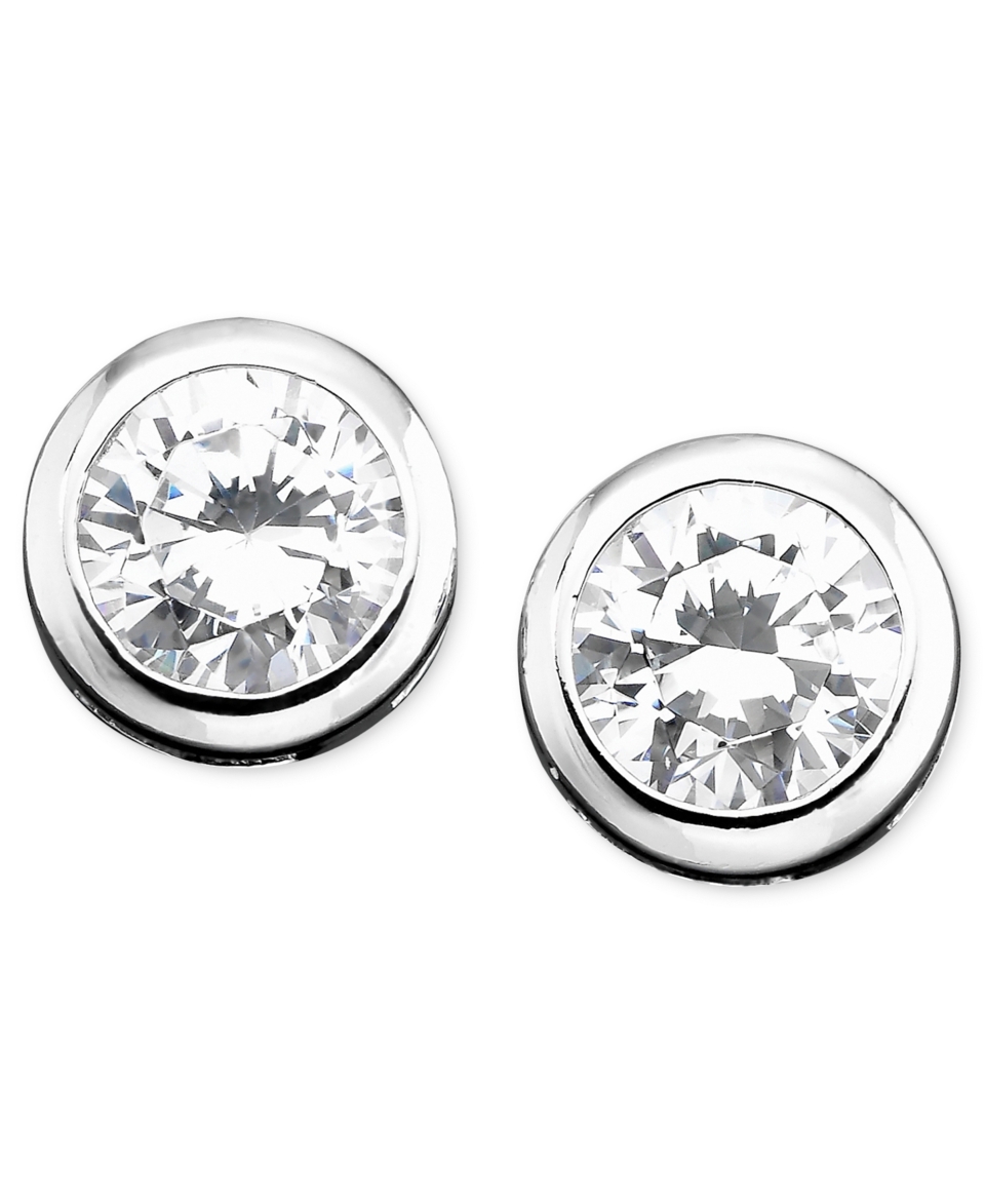 CRISLU Earrings, Platinum Over Sterling Silver Bezel Set Cubic Zirconia Stud Earrings (1 ct. t.w.)   Fashion Jewelry   Jewelry & Watches